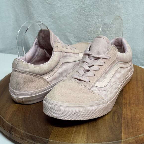 Vans Sneakers Juniors 7 Pink Checkerboard Canvas Suede Lace Up Low Top Casual - Picture 1 of 11